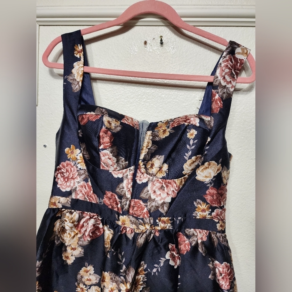 Lulus Elegant Pick Navy Blue Floral Sleeveless Bustier Maxi Dress S Wedding Prom - Picture 7 of 10